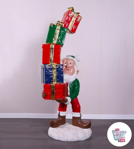 Figura Decoración Navidad Elfo Con Regalos